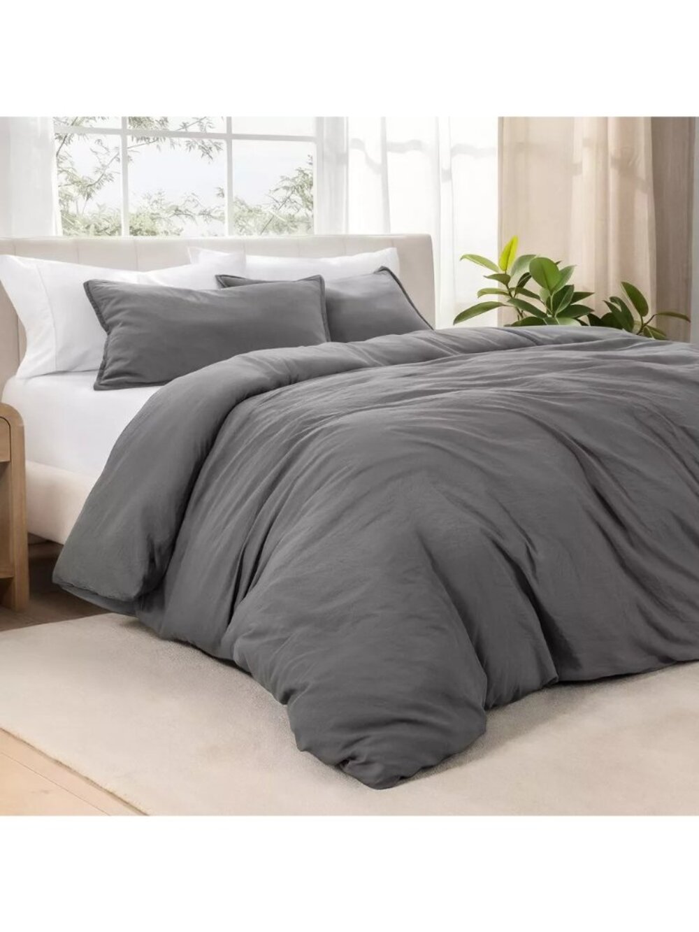 Bare Home Full Size Dark Gray 3 Piece Duvet Cover Set w/ 2 Pillow Shams